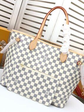 Louis Vuitton Checkered MM Tote Bag with Pouch in White